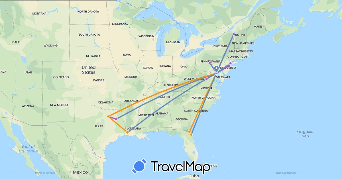 TravelMap itinerary: driving, cycling, train, hitchhiking in United States (North America)